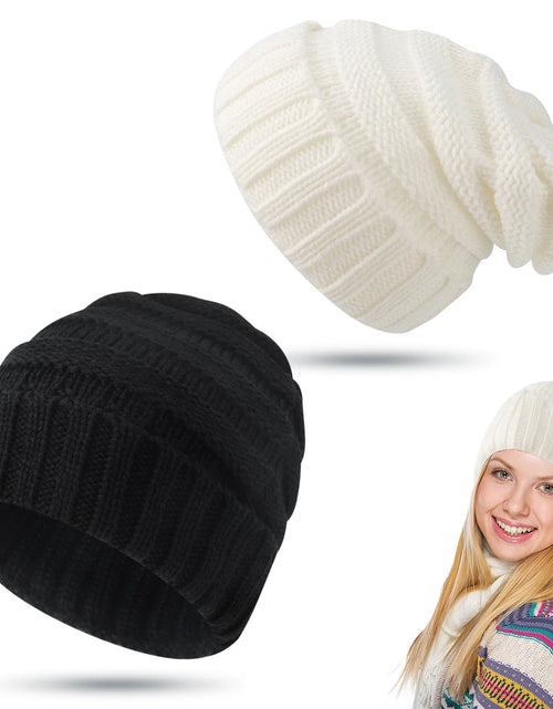 Load image into Gallery viewer, 2 Pack Slouch Knit Hats for Women, Womans Winter Hats, Beanie Cap for Woman, Warm Chunky Knitted Cap for Men and Woman
