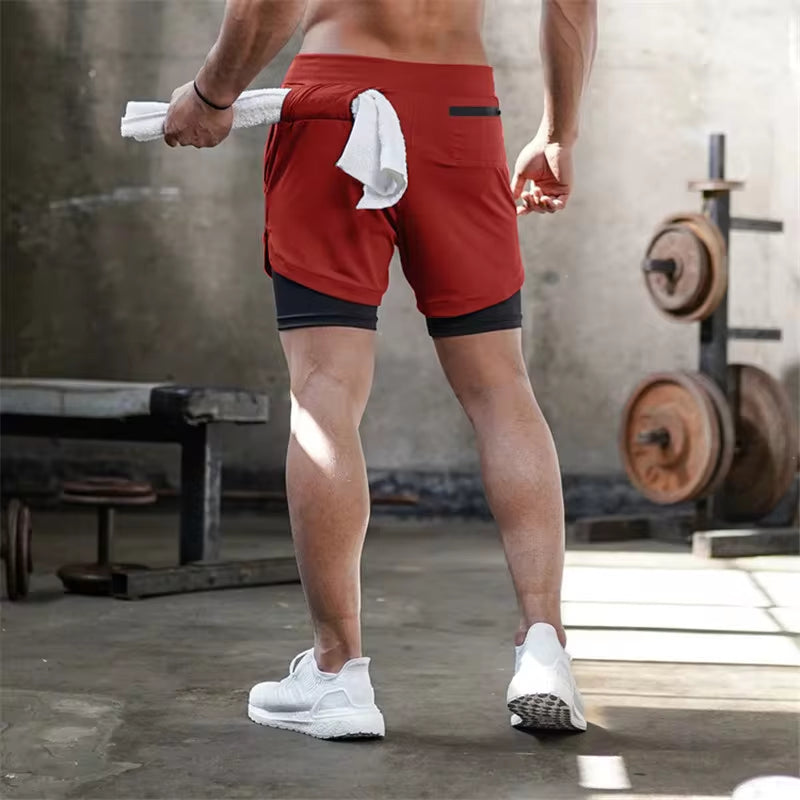 Men 2 in 1 Running Shorts Jogging Gym Fitness Training Quick Dry Beach Short Pants Male Summer Sports Workout Bottoms Clothing