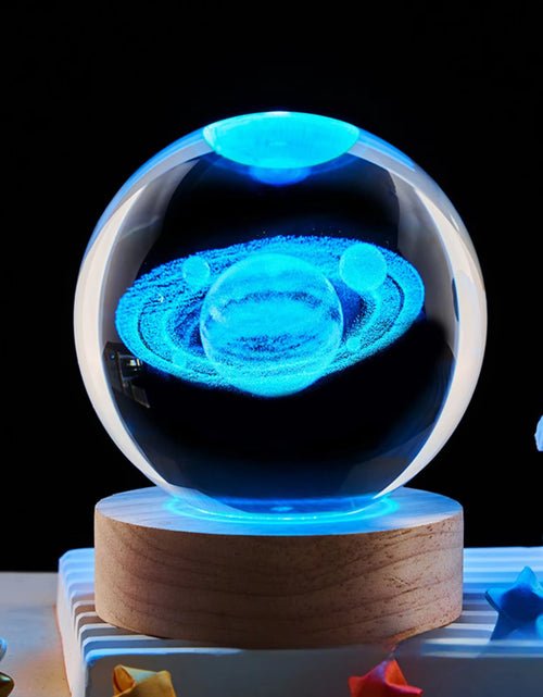 Load image into Gallery viewer, 1Pc Saturn Crystal Ball Decoration Night Light, Wooden Base, USB Port, Bedroom Atmosphere Decoration, Holiday Gift Table Light.
