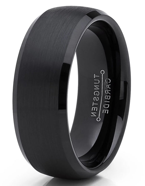 Load image into Gallery viewer, Men&#39;S Solid Black Tungsten Wedding Band Ring Dome 8MM Comfort-Fit
