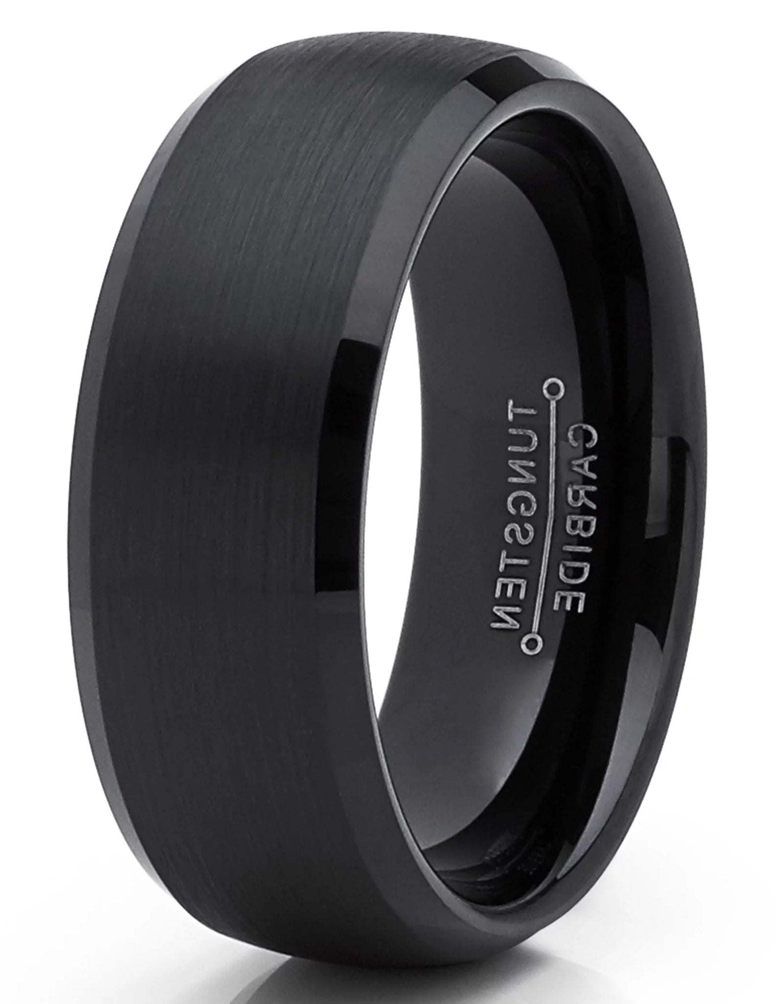 Men'S Solid Black Tungsten Wedding Band Ring Dome 8MM Comfort-Fit