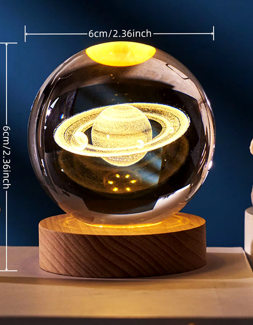 Load image into Gallery viewer, 1Pc Saturn Crystal Ball Decoration Night Light, Wooden Base, USB Port, Bedroom Atmosphere Decoration, Holiday Gift Table Light.
