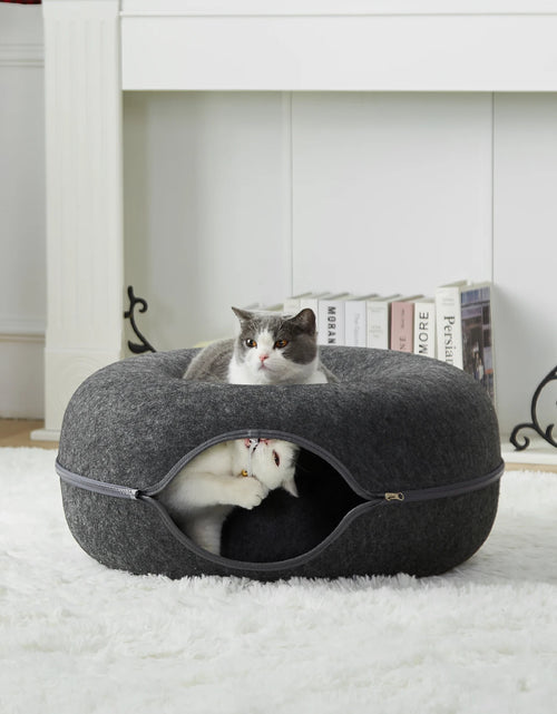 Load image into Gallery viewer, 24 Inch Large Donut Cat Bed - Spacious Peekaboo Cat Cave for Multiple Cats up to 30 Lbs, Detachable and Washable Wool Felt Tunne
