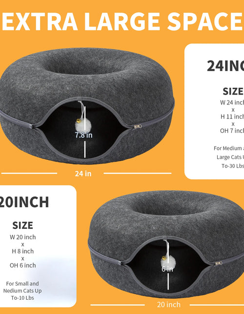 Load image into Gallery viewer, 24 Inch Large Donut Cat Bed - Spacious Peekaboo Cat Cave for Multiple Cats up to 30 Lbs, Detachable and Washable Wool Felt Tunne
