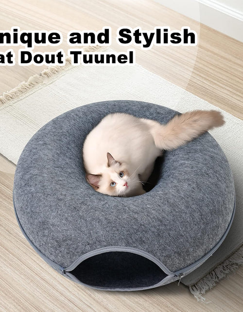 Load image into Gallery viewer, Large Cat Cave with 3 Toys Scratch Resistant Tunnel Bed up to 30 Lbs Dark Grey (24X24X11)
