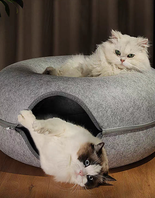 Load image into Gallery viewer, Large Cat Cave with 3 Toys Scratch Resistant Tunnel Bed up to 30 Lbs Dark Grey (24X24X11)
