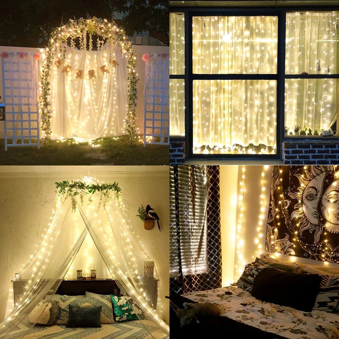 Window Curtain Light,Usb Plug-In Fairy Lights with Remote for Bedroom,Wedding,Christmas(Warm White)