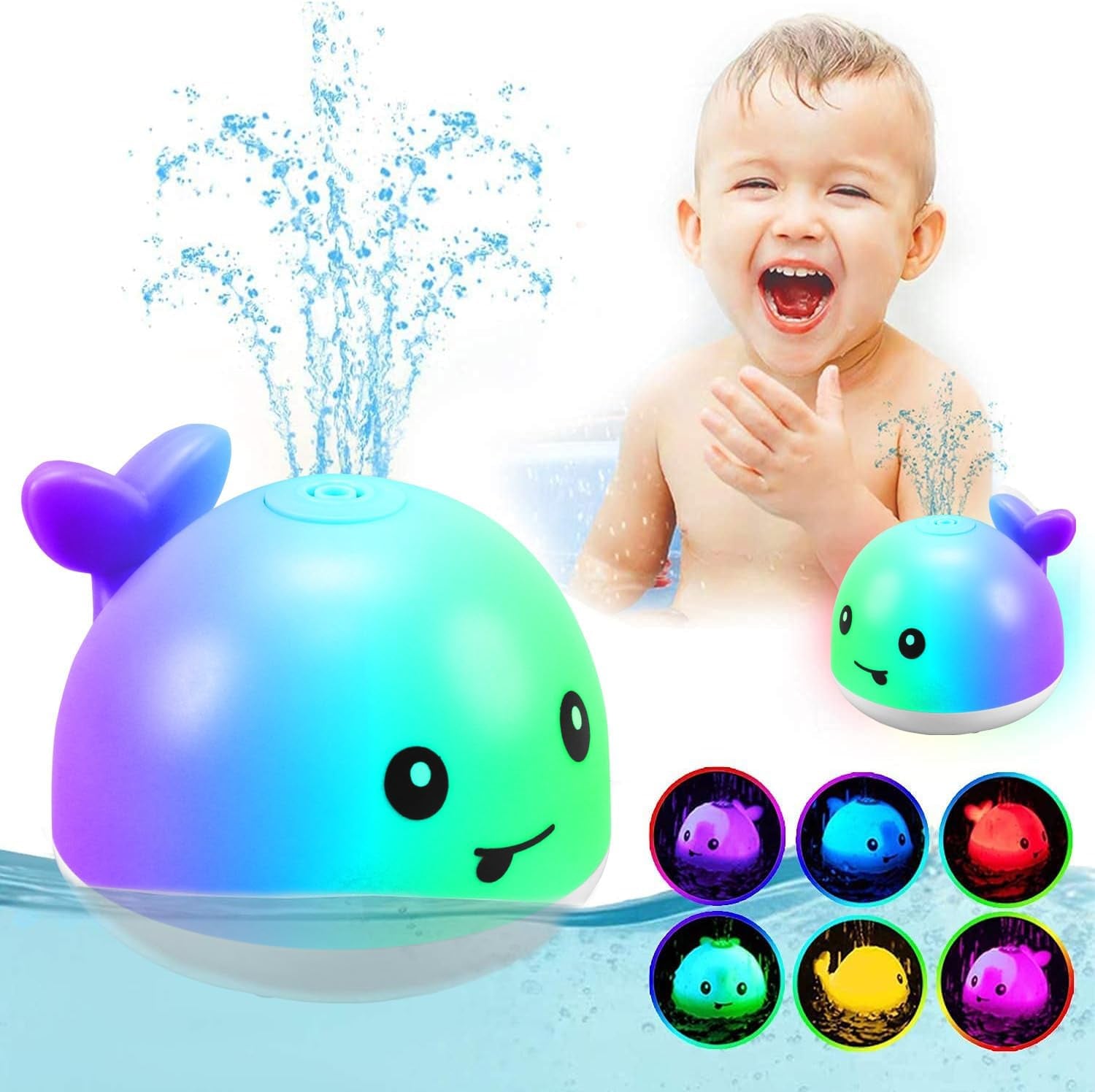 Baby Bath Toys, Rechargeable Bath Toys, Whale Spray Water Bath Toy, Sprinkler Bathtub Shower Toys for Toddlers Kids Boys Girls, Pool Toy for Baby (White)