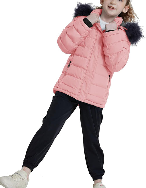 Load image into Gallery viewer, Girls&#39; Water Resistant Puffer Jacket Soft Fleece Lined Padded Hooded Winter Coat
