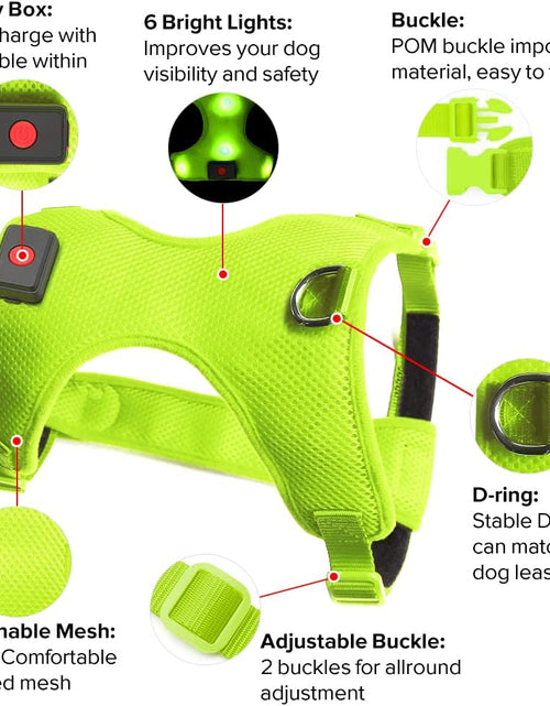 Load image into Gallery viewer, LED Dog Harness, Lighted up USB Rechargeable Pet Harness, Illuminated Reflective Glowing Dog Vest Adjustable Soft Padded No-Pull Suit for Small, Medium, Large Dogs (Green, S)
