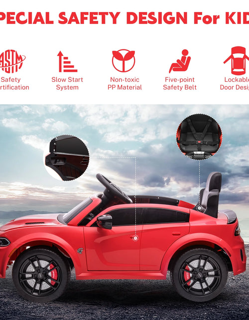 Load image into Gallery viewer, Dodge Electric Ride on Cars for Kids, 12V Licensed Dodge Charger SRT Powered Ride on Toys Cars with Parent Remote Control, Electric Car for Girls 3-5 W/Music Player/Led Headlights/Safety Belt, Red
