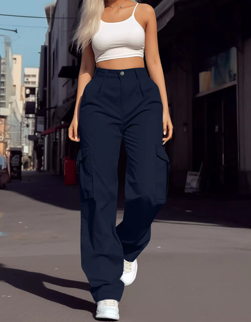 Load image into Gallery viewer, 2024 Trendy Women Wide Leg Cargo Pants Street Vibes Flap Pockets Drawstring Ruched High Waist Parachute Women Pants
