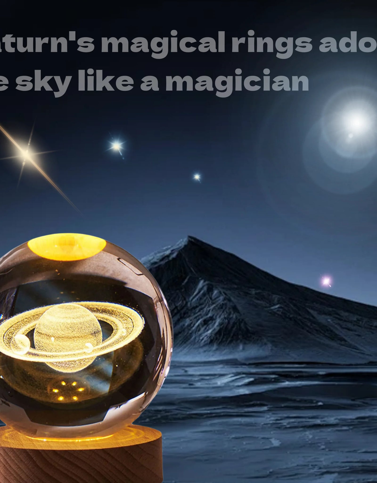 1Pc Saturn Crystal Ball Decoration Night Light, Wooden Base, USB Port, Bedroom Atmosphere Decoration, Holiday Gift Table Light.