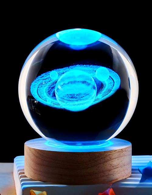 Load image into Gallery viewer, 1Pc Saturn Crystal Ball Decoration Night Light, Wooden Base, USB Port, Bedroom Atmosphere Decoration, Holiday Gift Table Light.
