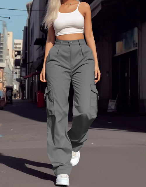 Load image into Gallery viewer, 2024 Trendy Women Wide Leg Cargo Pants Street Vibes Flap Pockets Drawstring Ruched High Waist Parachute Women Pants
