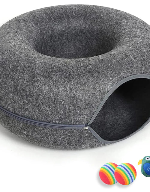 Load image into Gallery viewer, Large Cat Cave with 3 Toys Scratch Resistant Tunnel Bed up to 30 Lbs Dark Grey (24X24X11)
