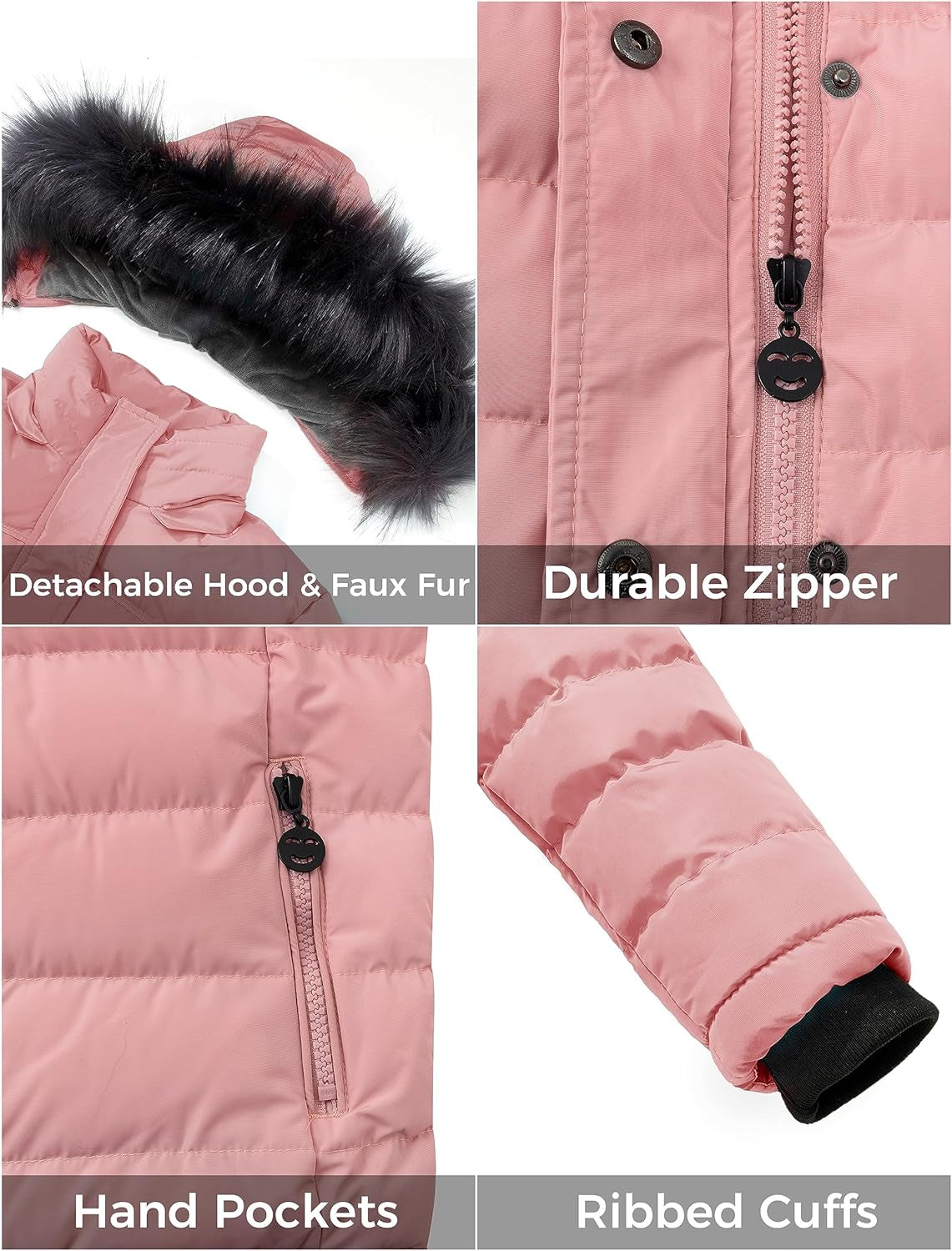 Girls' Water Resistant Puffer Jacket Soft Fleece Lined Padded Hooded Winter Coat