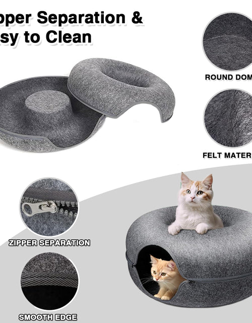 Load image into Gallery viewer, Large Cat Cave with 3 Toys Scratch Resistant Tunnel Bed up to 30 Lbs Dark Grey (24X24X11)
