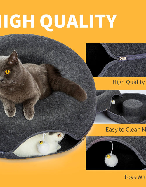 Load image into Gallery viewer, 24 Inch Large Donut Cat Bed - Spacious Peekaboo Cat Cave for Multiple Cats up to 30 Lbs, Detachable and Washable Wool Felt Tunne
