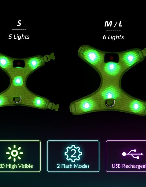 Load image into Gallery viewer, LED Dog Harness, Lighted up USB Rechargeable Pet Harness, Illuminated Reflective Glowing Dog Vest Adjustable Soft Padded No-Pull Suit for Small, Medium, Large Dogs (Green, S)
