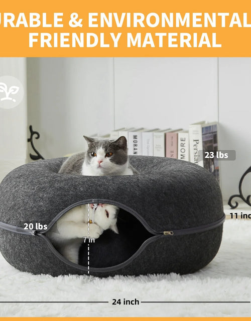 Load image into Gallery viewer, 24 Inch Large Donut Cat Bed - Spacious Peekaboo Cat Cave for Multiple Cats up to 30 Lbs, Detachable and Washable Wool Felt Tunne
