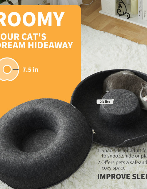 Load image into Gallery viewer, 24 Inch Large Donut Cat Bed - Spacious Peekaboo Cat Cave for Multiple Cats up to 30 Lbs, Detachable and Washable Wool Felt Tunne
