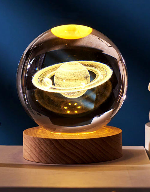 Load image into Gallery viewer, 1Pc Saturn Crystal Ball Decoration Night Light, Wooden Base, USB Port, Bedroom Atmosphere Decoration, Holiday Gift Table Light.
